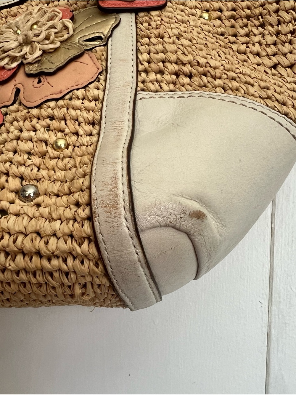 Vintage COACH Hampton Floral Applique Straw Basket White Tote Shoulder Bag 19347 - Picture 10 of 10